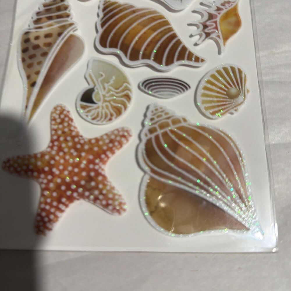 Glitter Summer Seashells 3D Stickers Papercraft Crafts NEW IN Pkg 11pc